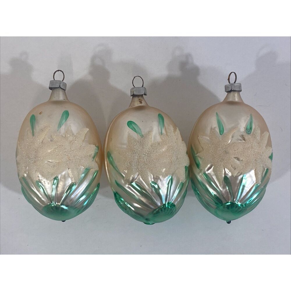 Vintage Inge-Glas Christmas Ornament 7032 Edelweiss Strength Flower‎ Lot Of (3)